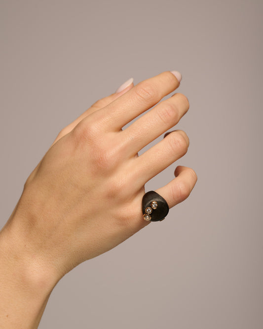 Chevalière triplo haneda black bronzo zirconi