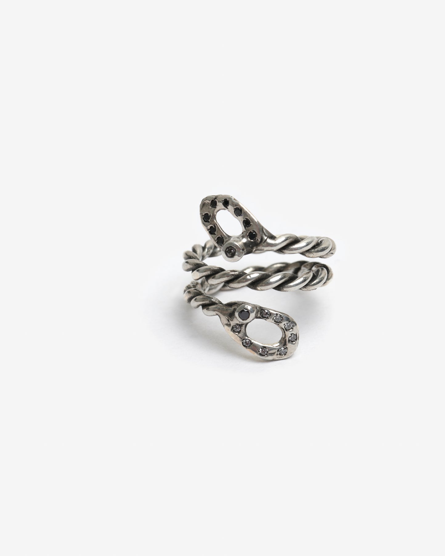 Anello spirale diploid zirconi bianchi e neri argento