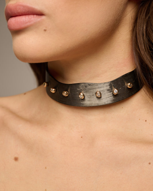 Choker Haneda black bronzo e zirconi