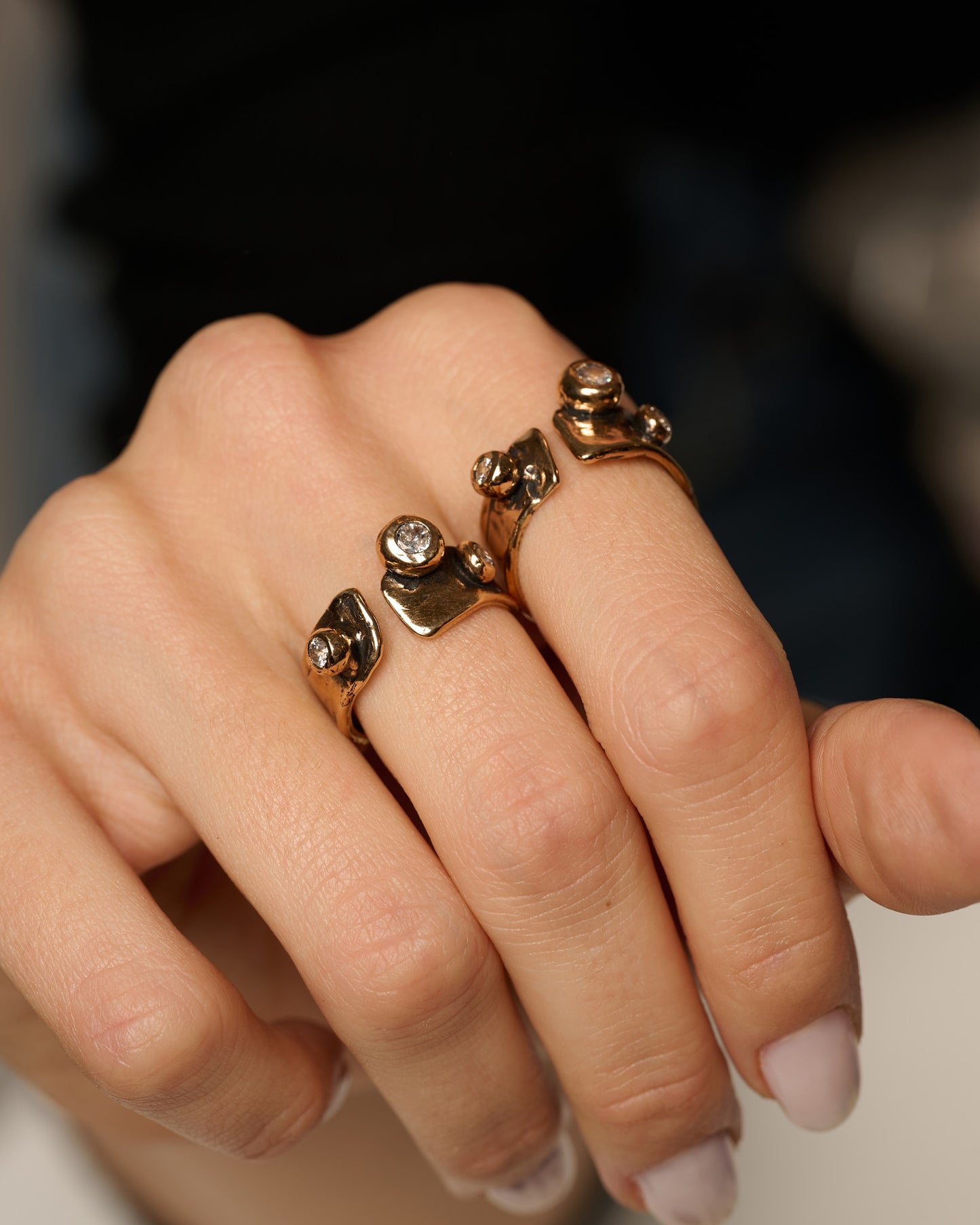 Anello three haneda bronzo e zirconi