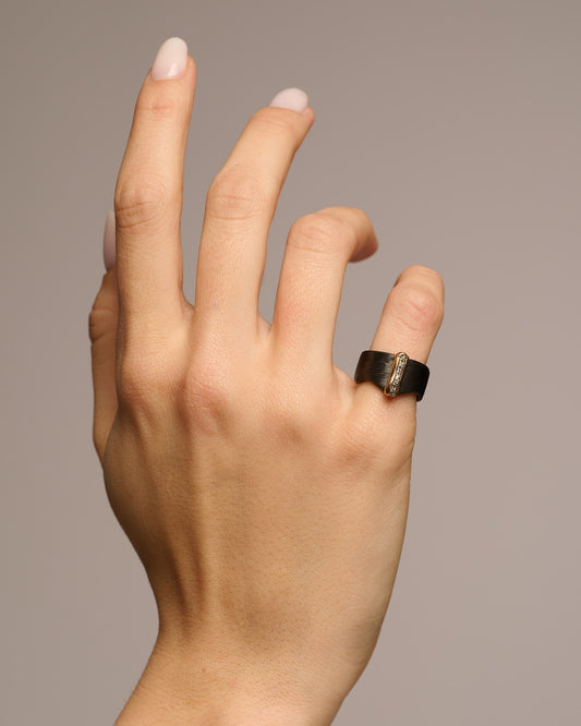 Anello fascia JFK black bronzo zirconi