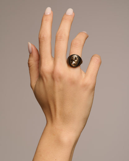 Chevalière doppio haneda black bronzo zirconi