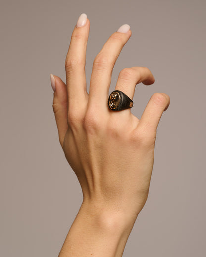 Chevalière doppio haneda black bronzo zirconi