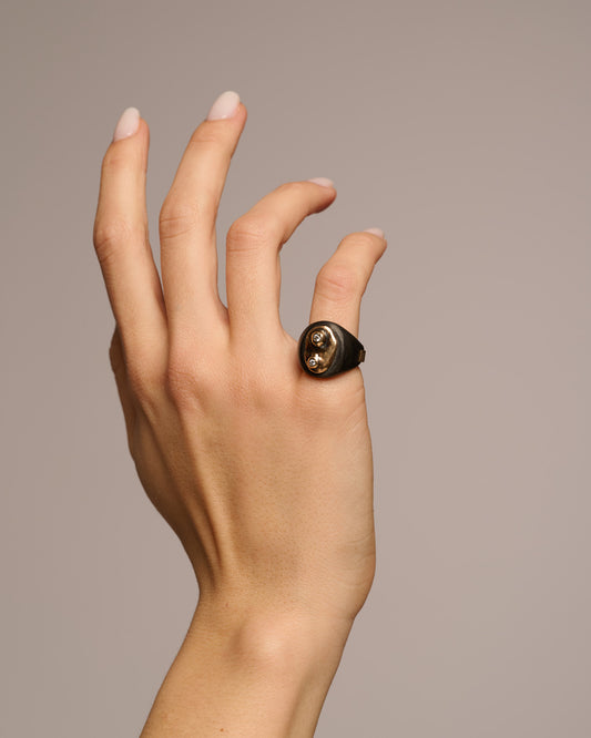 Chevalière doppio haneda black bronzo zirconi