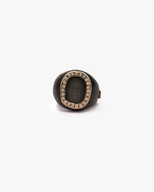 Chevalière JFK tondo black bronzo zirconi