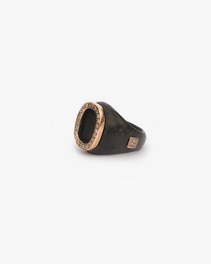 Chevalière JFK tondo black bronzo zirconi