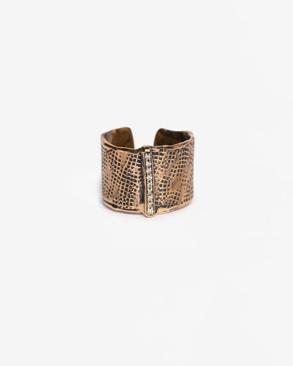 Anello texture JFK bronzo e zirconi