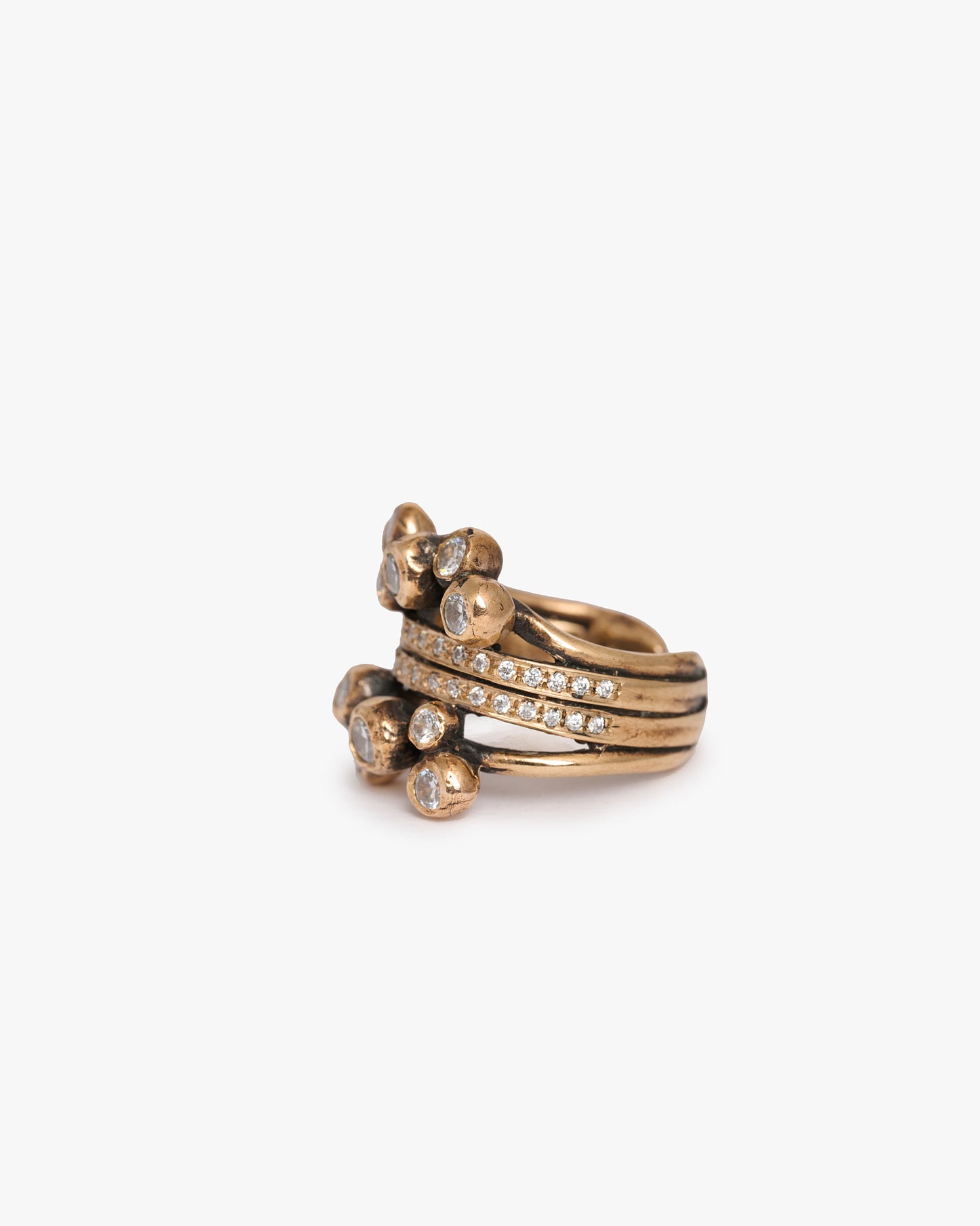 Anello Doppio Haneda bronzo e zirconi luxury