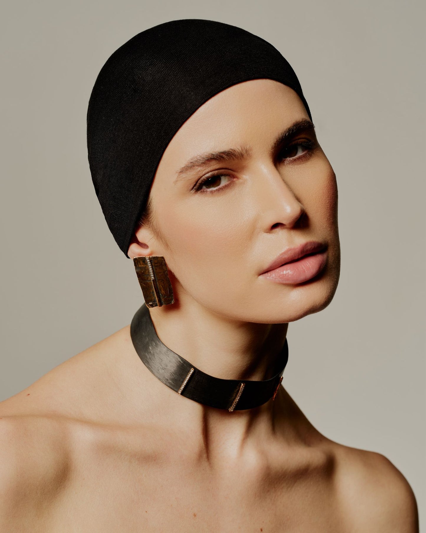 Choker JFK black bronzo e zirconi