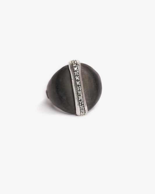 Chevalière JFK big black argento zirconi