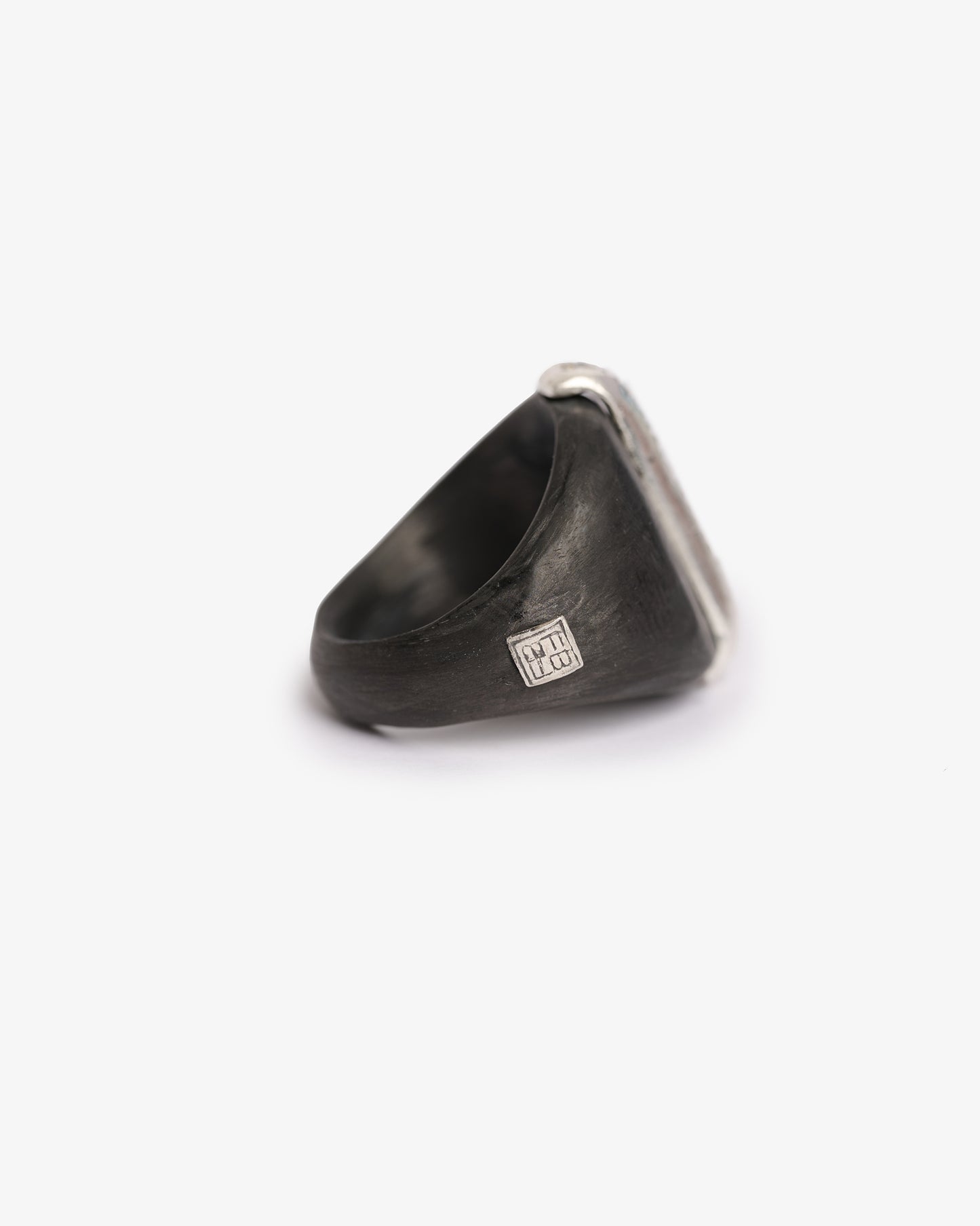Chevalière JFK big black argento zirconi