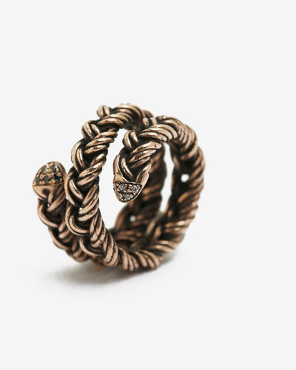 Anello treccia spirale multifilo bronzo e zirconi