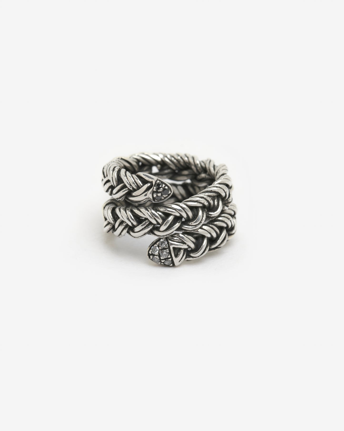 Anello treccia spirale 5 fili argento e zirconi