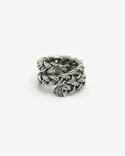 Anello treccia spirale 5 fili argento e zirconi