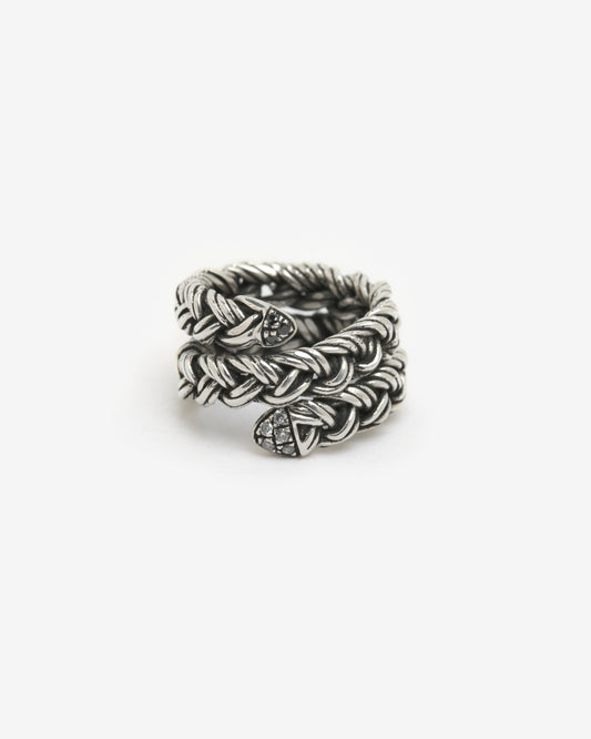 Anello treccia spirale 5 fili argento e zirconi