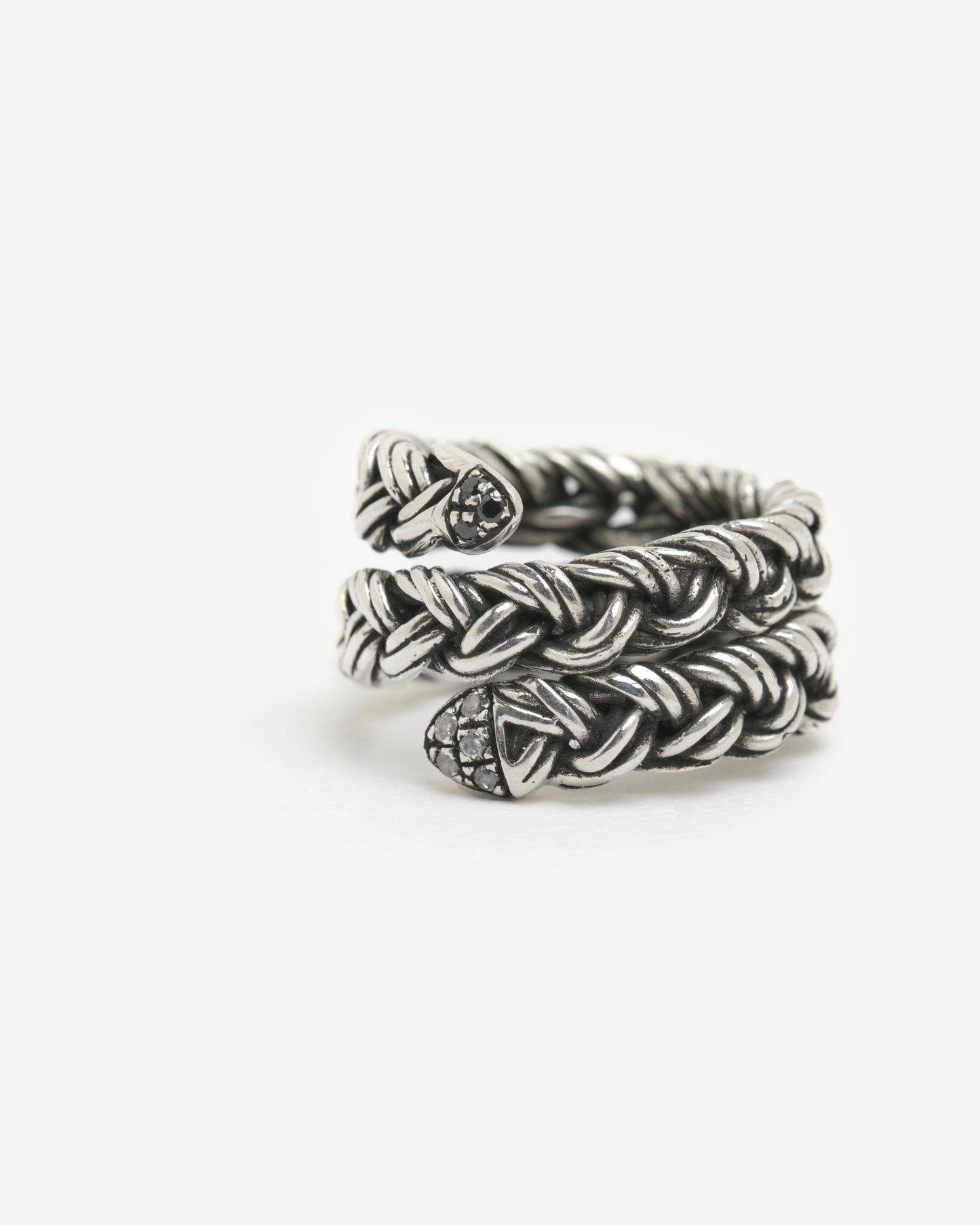 Anello treccia spirale 5 fili argento e zirconi