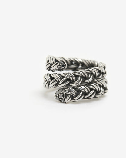 Anello treccia spirale 5 fili argento e zirconi