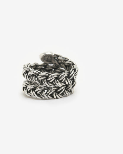 Anello treccia spirale 5 fili argento e zirconi