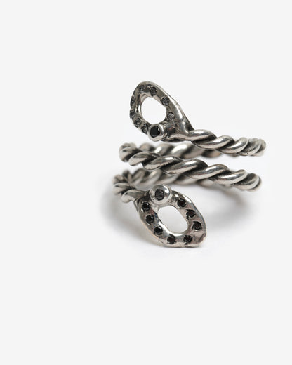 Anello spirale diploid zirconi bianchi e neri argento