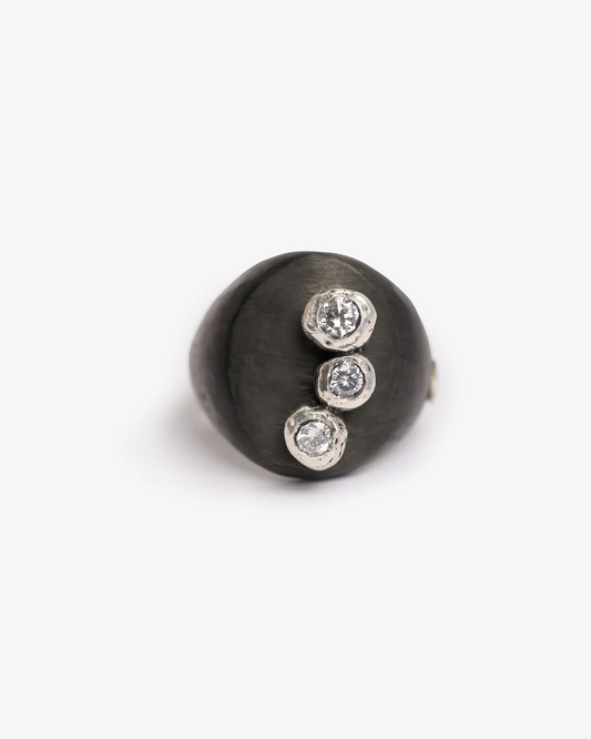 Chevalière triplo haneda black argento zirconi